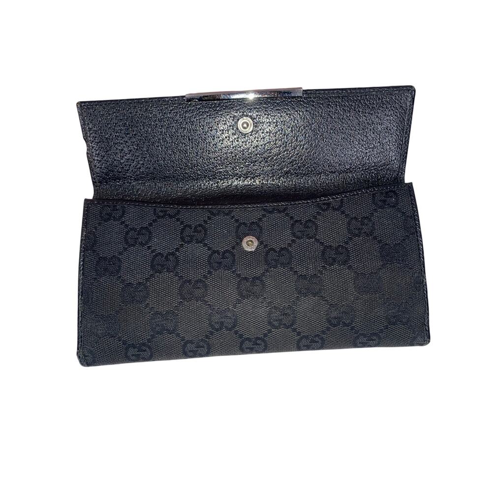GUCCI GG Logo Black Canvas Leather Credit Cards Bifold Long Wallet Authentic - Picture 3 of 12